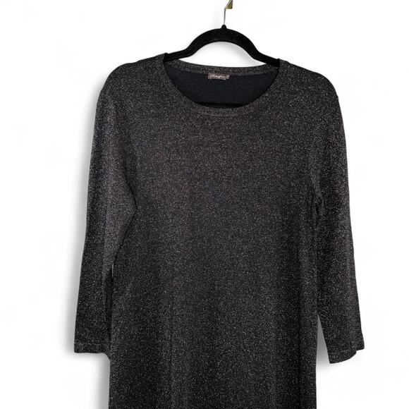 J. McLaughlin Black Metallic Knit Midi Dress Size Small Shimmer Minimalist Party - Picture 3 of 10